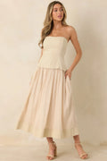 Women's You Already Know Beige Cotton Bustier Bodice Strapless Midi Dress | Shell 1: 100% Cotton 0