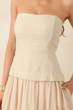 Women's You Already Know Beige Cotton Bustier Bodice Strapless Midi Dress | Shell 1: 100% Cotton 1