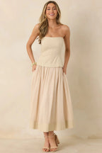 Women's You Already Know Beige Cotton Bustier Bodice Strapless Midi Dress | Shell 1: 100% Cotton 4