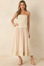 Women's You Already Know Beige Cotton Bustier Bodice Strapless Midi Dress | Shell 1: 100% Cotton 5