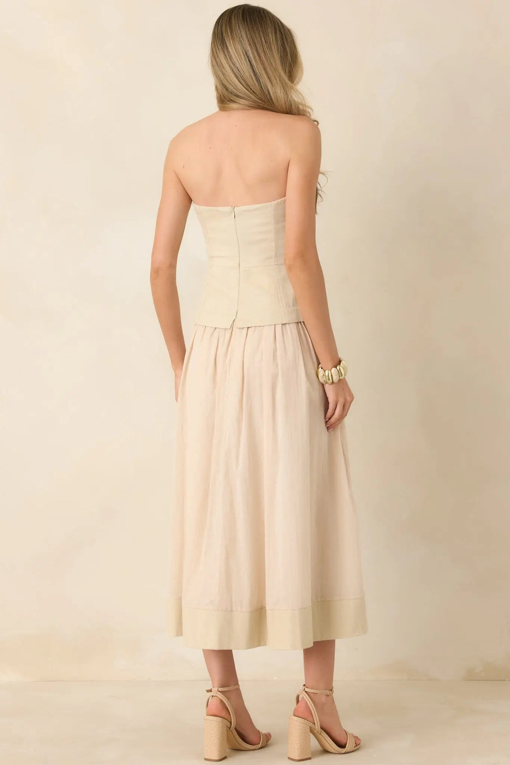 Women's You Already Know Beige Cotton Bustier Bodice Strapless Midi Dress | Shell 1: 100% Cotton 7