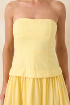 Women's You Already Know Yellow Cotton Bustier Bodice Strapless Midi Dress | Shell 1: 100% Cotton 1