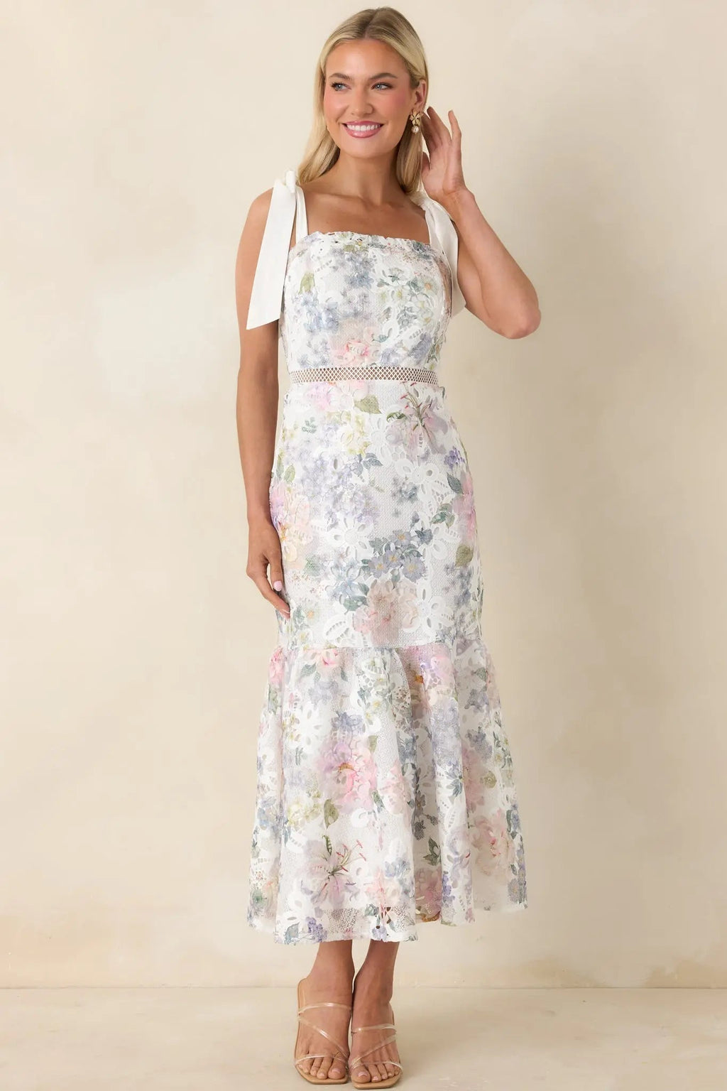 Women's You Grow Girl Ivory Lace Floral Midi Dress | 100% Polyester 3