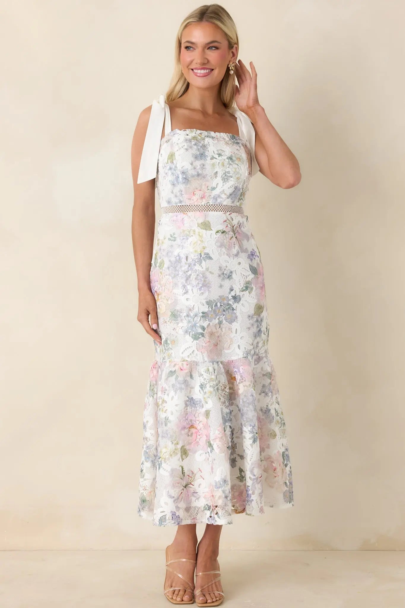 Women's You Grow Girl Ivory Lace Floral Midi Dress | 100% Polyester 3