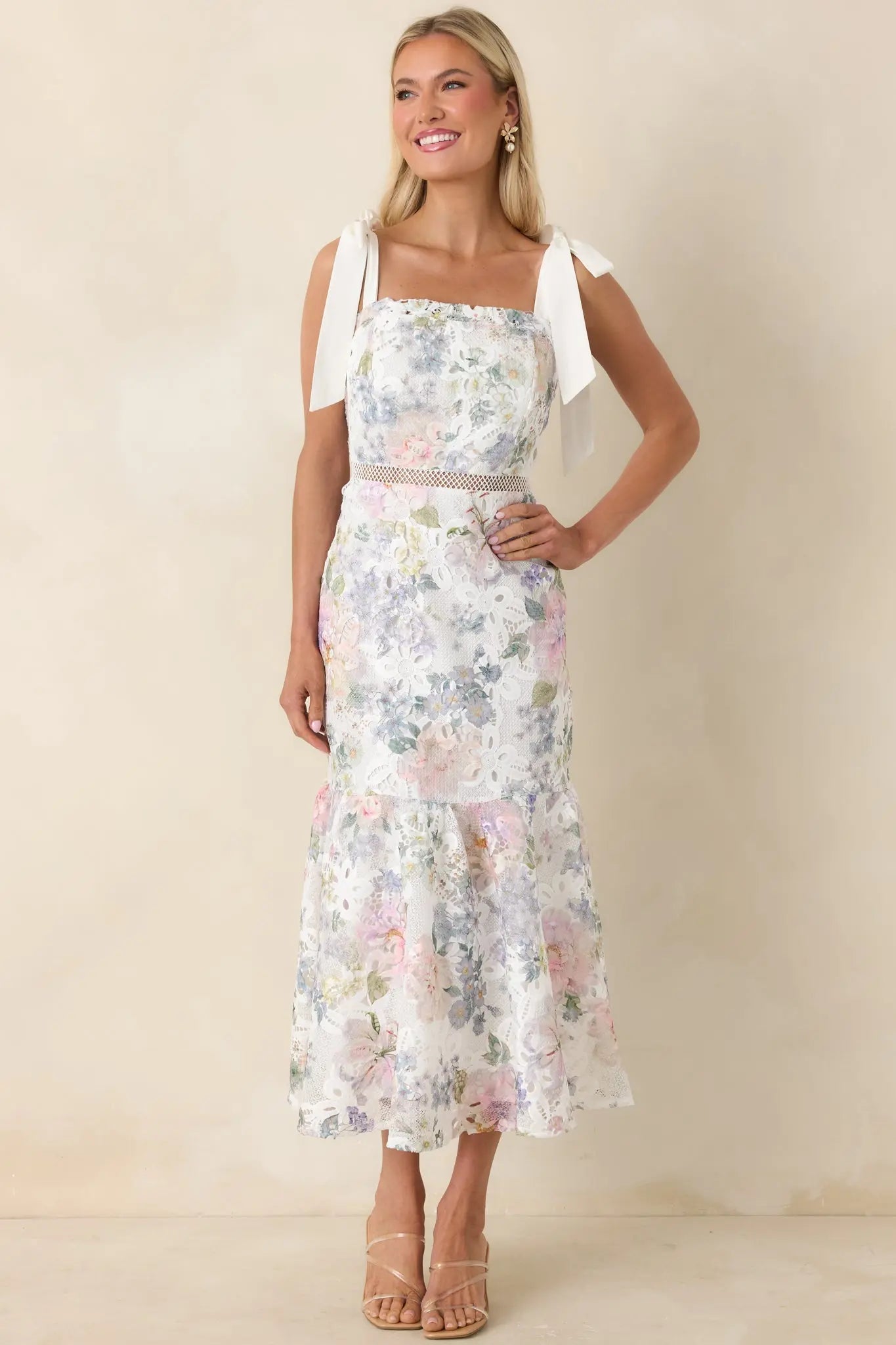 Women's You Grow Girl Ivory Lace Floral Midi Dress | 100% Polyester 4