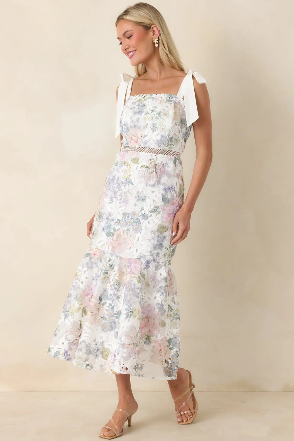 Women's You Grow Girl Ivory Lace Floral Midi Dress | 100% Polyester 5