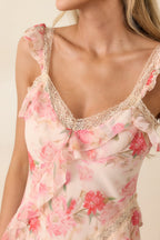 Women's Yours Always Coral Pink Floral Lace & Ruffle Trim Midi Dress | 100% Polyester 2
