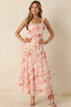 Women's Yours Always Coral Pink Floral Lace & Ruffle Trim Midi Dress | 100% Polyester 3