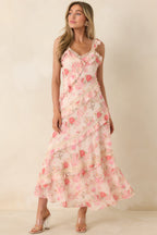 Women's Yours Always Coral Pink Floral Lace & Ruffle Trim Midi Dress | 100% Polyester 5