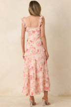 Women's Yours Always Coral Pink Floral Lace & Ruffle Trim Midi Dress | 100% Polyester 7