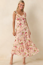 Women's Yours Always Rose Pink Floral Lace & Ruffle Trim Midi Dress | 100% Polyester 0