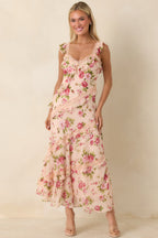 Women's Yours Always Rose Pink Floral Lace & Ruffle Trim Midi Dress | 100% Polyester 4