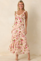 Women's Yours Always Rose Pink Floral Lace & Ruffle Trim Midi Dress | 100% Polyester 5