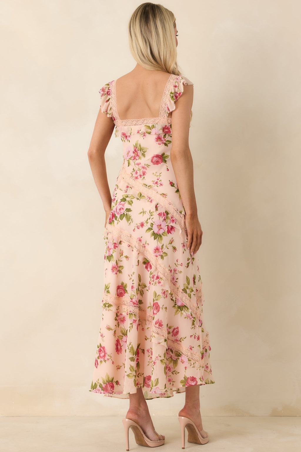 Women's Yours Always Rose Pink Floral Lace & Ruffle Trim Midi Dress | 100% Polyester 6