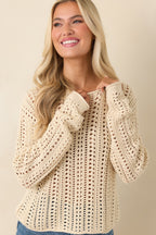 Women's Z Supply Beige Upland Crochet Sweater Top | 60% Cotton & 40% Viscose 1