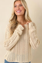 Women's Z Supply Beige Upland Crochet Sweater Top | 60% Cotton & 40% Viscose 1