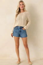 Women's Z Supply Beige Upland Crochet Sweater Top | 60% Cotton & 40% Viscose 2