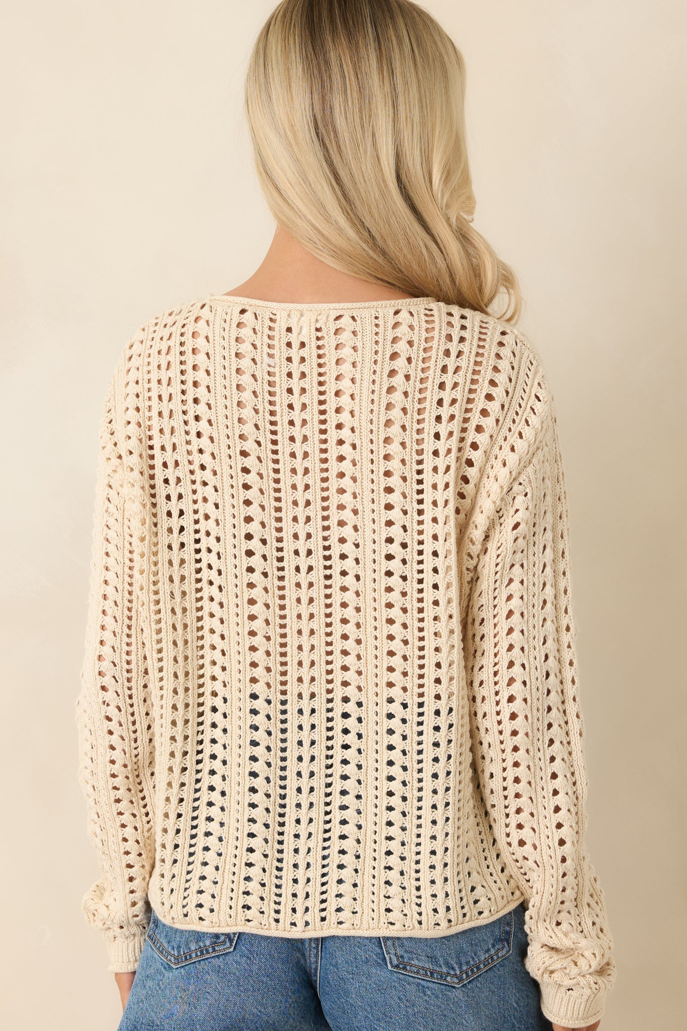 Women's Z Supply Beige Upland Crochet Sweater Top | 60% Cotton & 40% Viscose 7