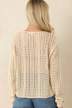 Women's Z Supply Beige Upland Crochet Sweater Top | 60% Cotton & 40% Viscose 7