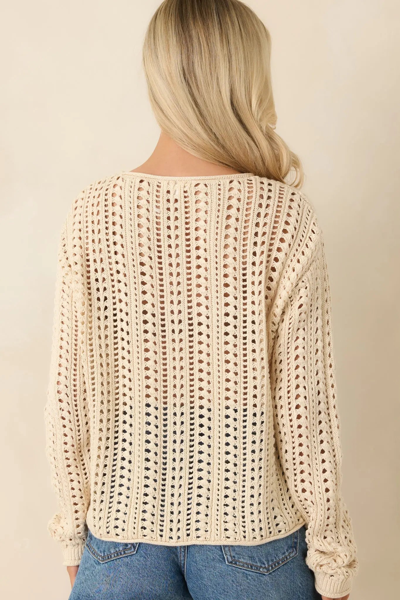 Women's Z Supply Beige Upland Crochet Sweater Top | 60% Cotton & 40% Viscose 7