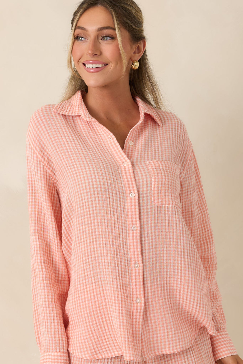 Women's Z Supply Cantaloupe Orange Cotton Classic Gingham Top | 100% Cotton 2