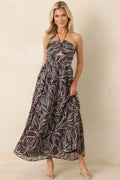 Women's Z Supply Chocolate Brown Multi Lanie Zinn Floral Halter Maxi Dress | 100% Polyester 0
