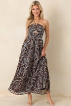 Women's Z Supply Chocolate Brown Multi Lanie Zinn Floral Halter Maxi Dress | 100% Polyester 0