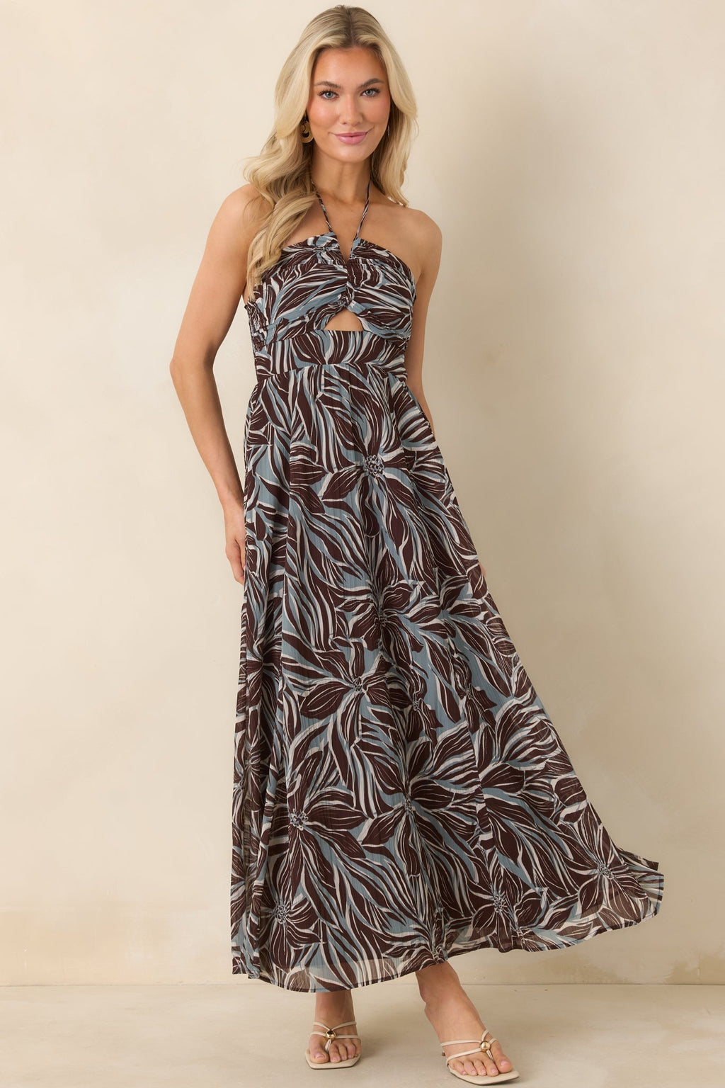 Women's Z Supply Chocolate Brown Multi Lanie Zinn Floral Halter Maxi Dress | 100% Polyester 4