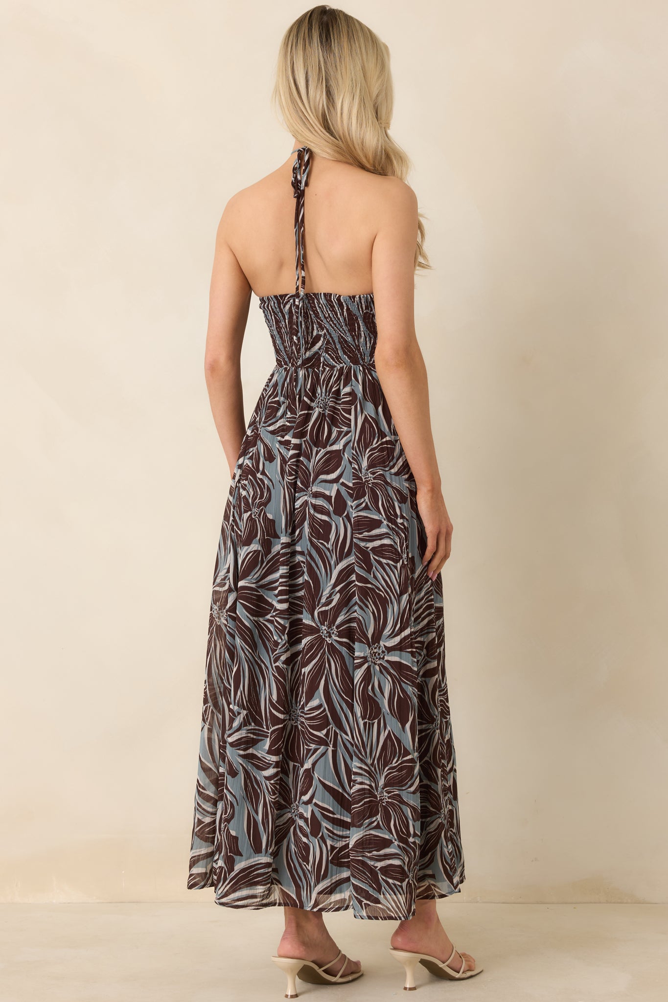 Women's Z Supply Chocolate Brown Multi Lanie Zinn Floral Halter Maxi Dress | 100% Polyester 6