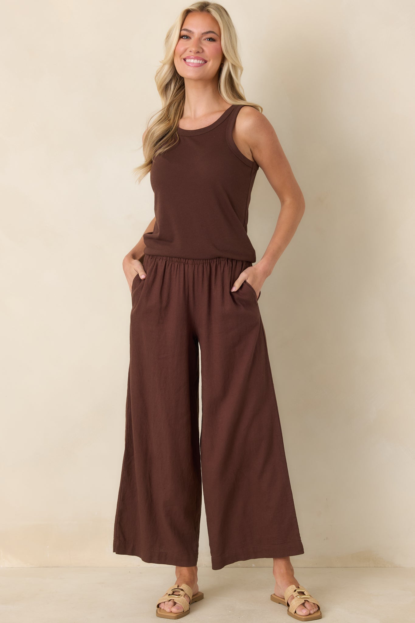 Women's Z Supply Chocolate Brown Scout Linen Pants | 55% Linen & 45% Rayon 1