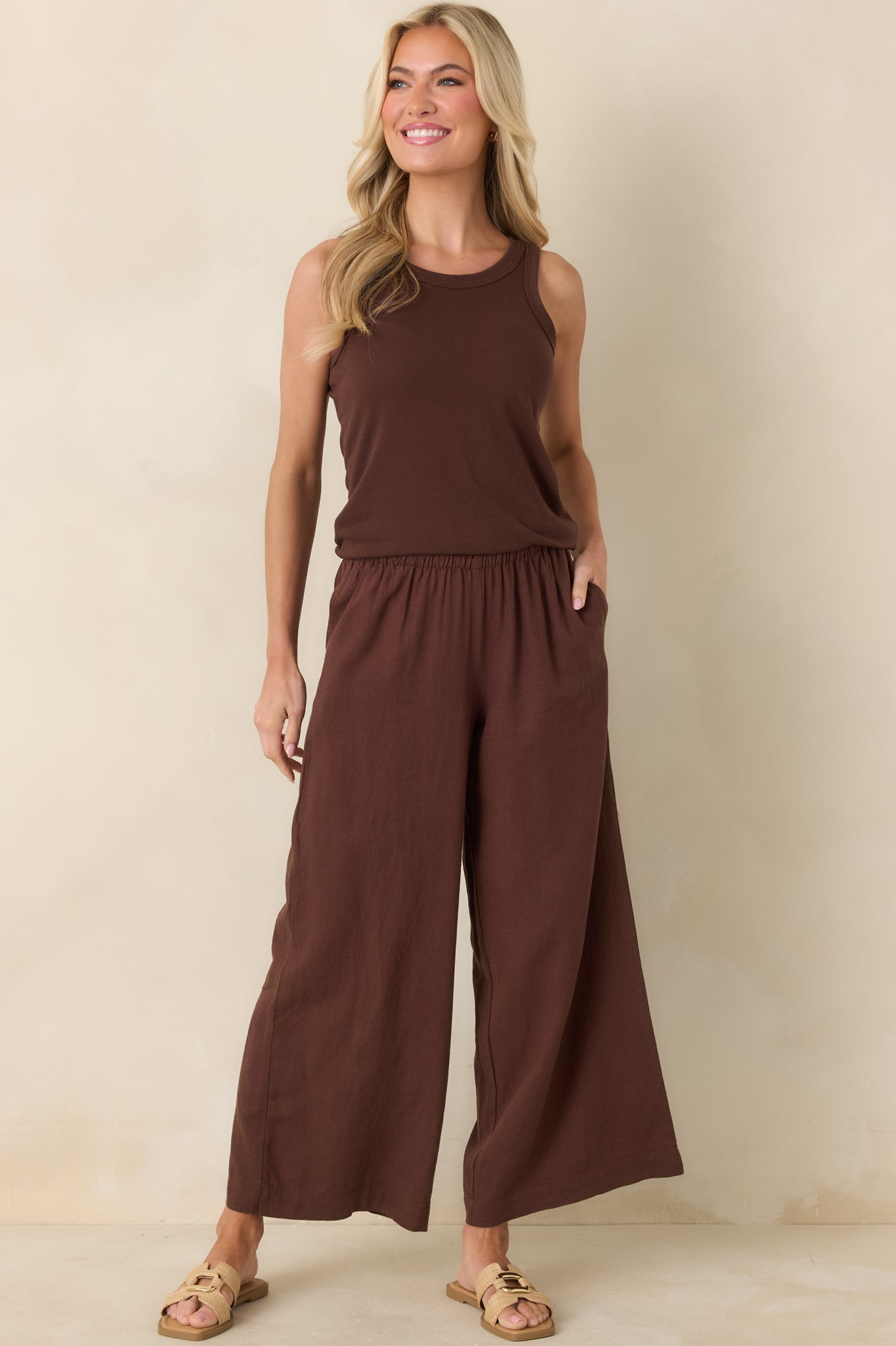 Women's Z Supply Chocolate Brown Scout Linen Pants | 55% Linen & 45% Rayon 2