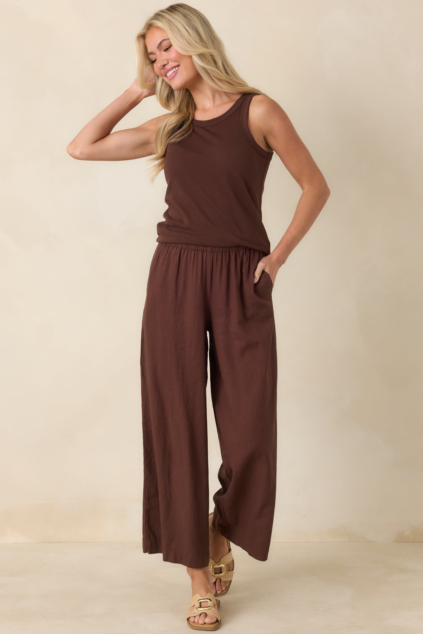 Women's Z Supply Chocolate Brown Scout Linen Pants | 55% Linen & 45% Rayon 3