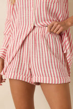 Women's Z Supply Crimson Red Stripe Cotton Cabana Shorts | 100% Cotton 5