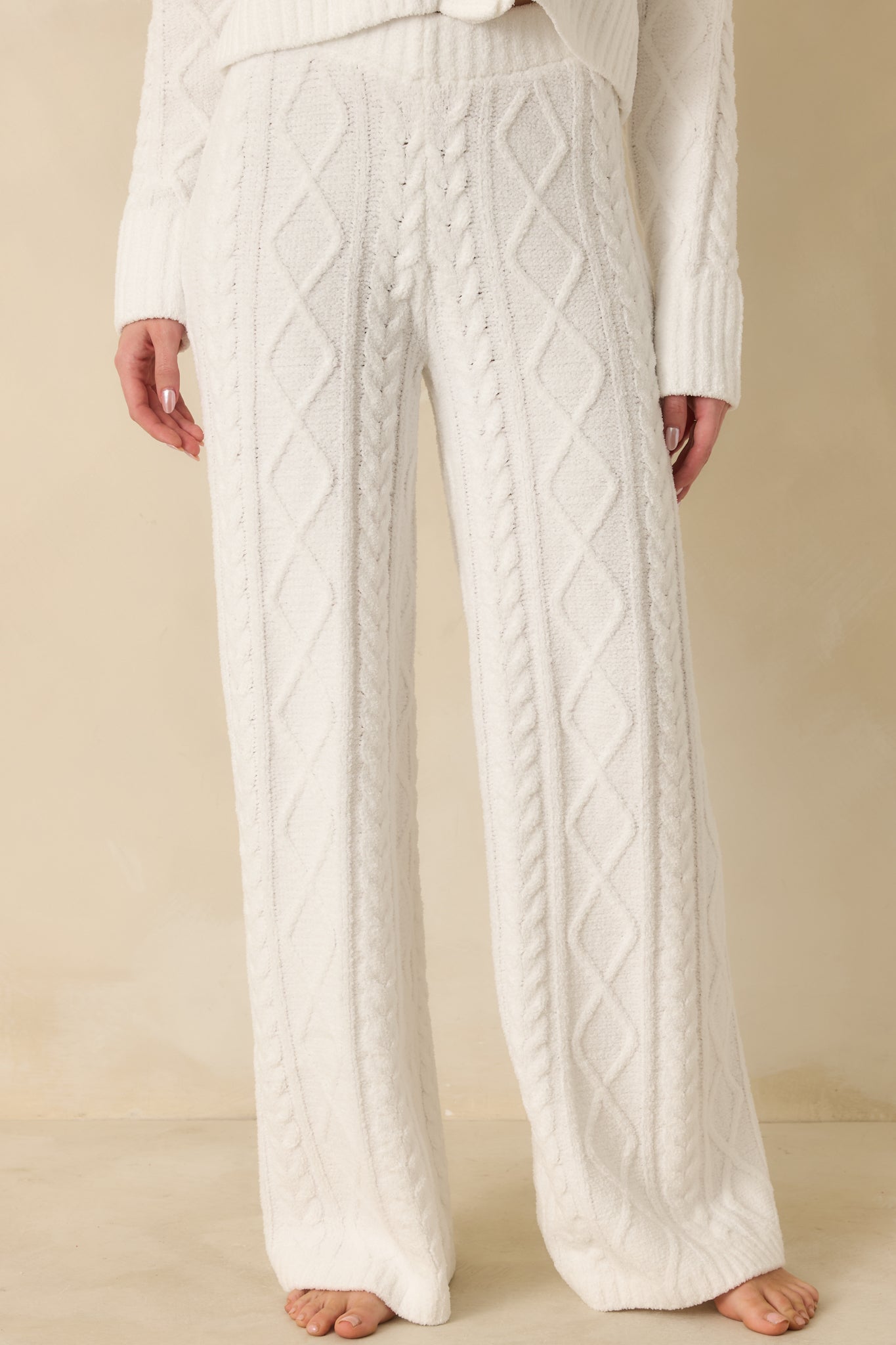Women's Z Supply Gemma Ivory Cable Knit Pants | 100% Polyester 3