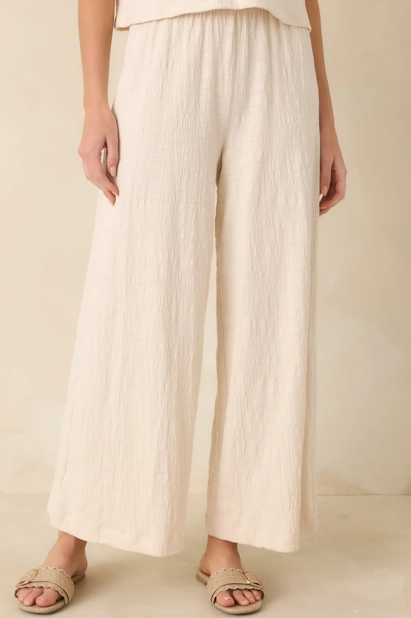 Women's Z Supply Ivory Scout Textured Slub Pants | 65% Polyester 0