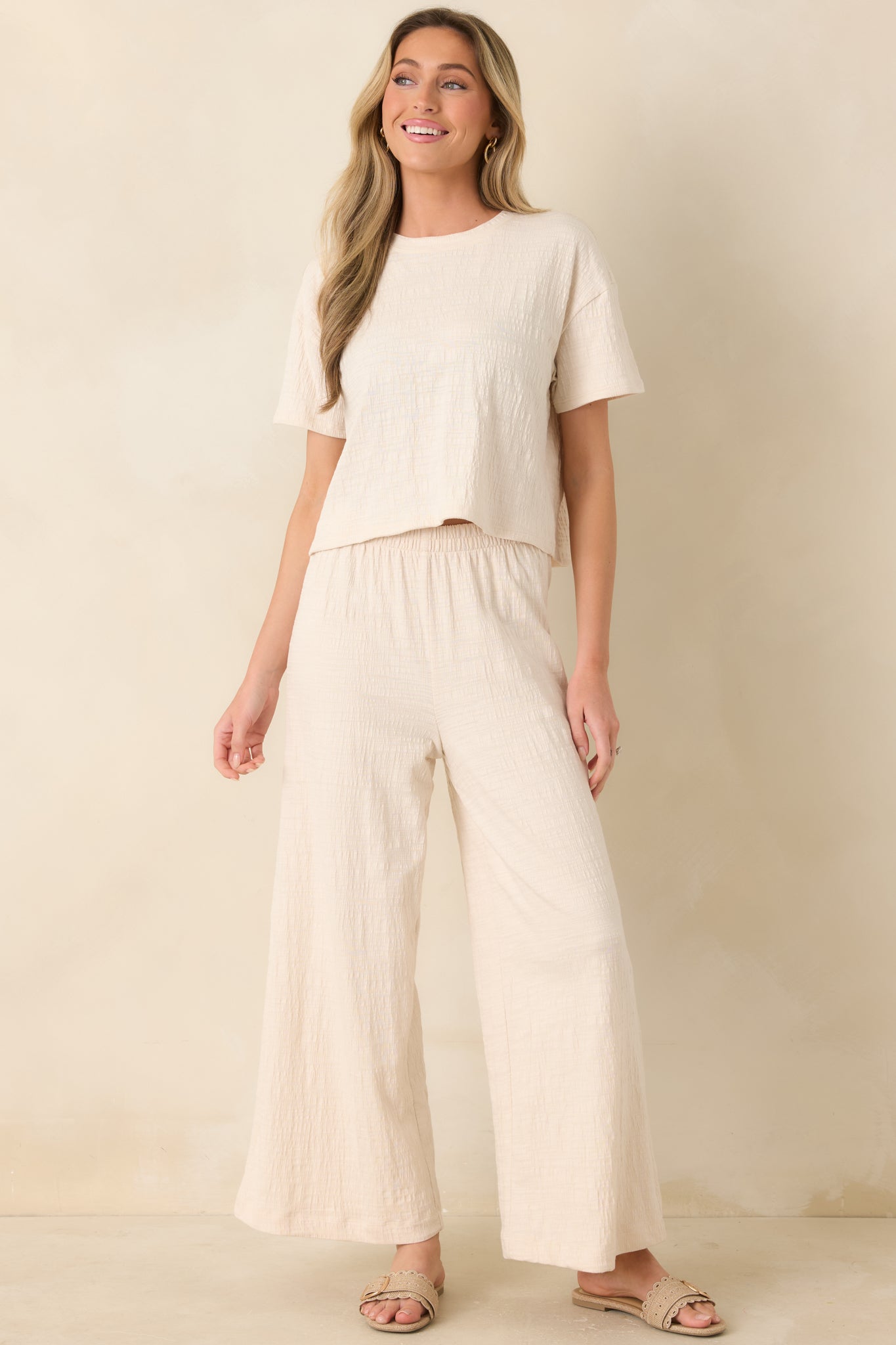 Women's Z Supply Ivory Scout Textured Slub Pants | 65% Polyester 1