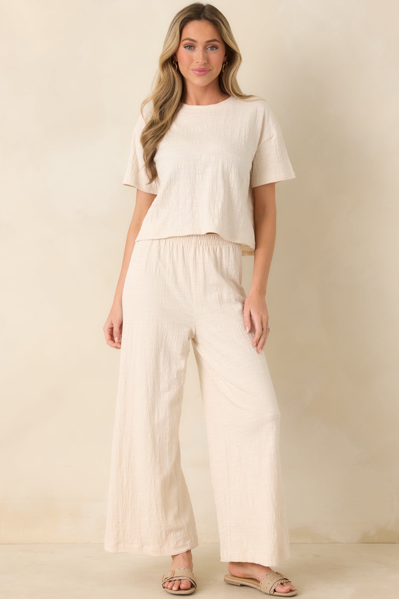 Women's Z Supply Ivory Scout Textured Slub Pants | 65% Polyester 2