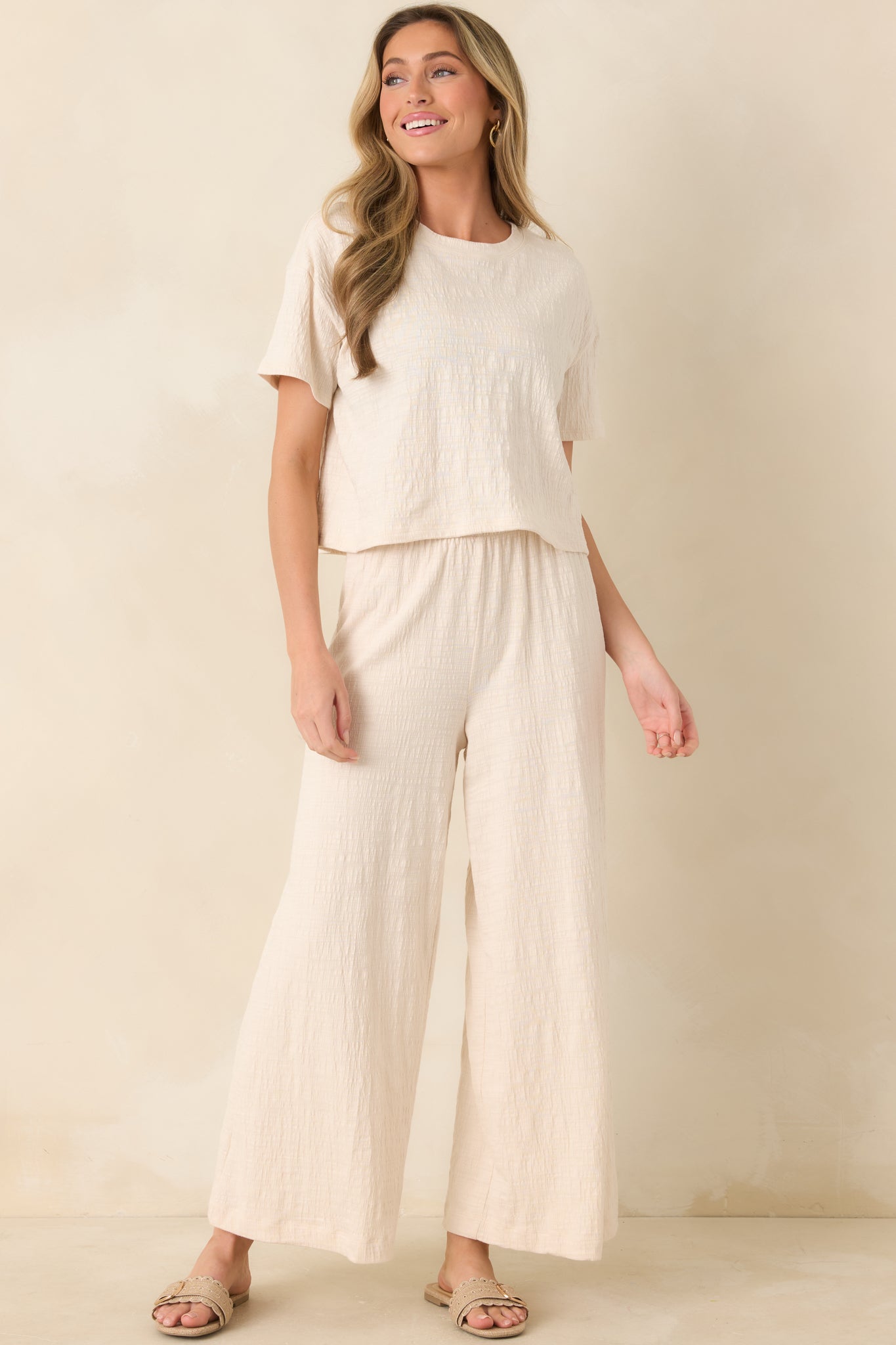 Women's Z Supply Ivory Scout Textured Slub Pants | 65% Polyester 3