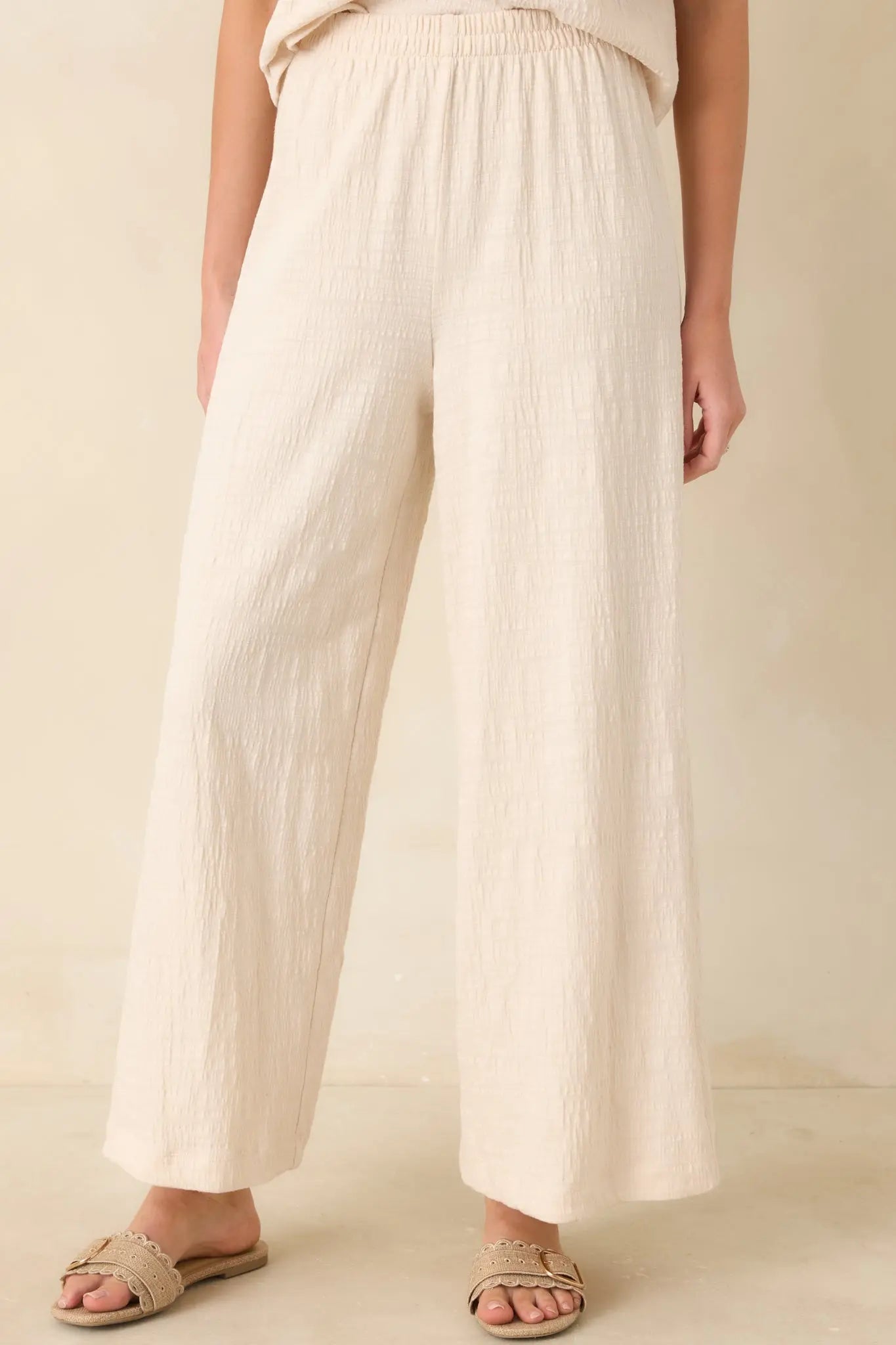 Women's Z Supply Ivory Scout Textured Slub Pants | 65% Polyester 5