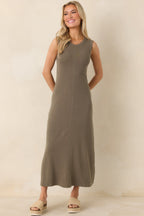 Women's Z Supply Khaki Green Linden Slub Rib Maxi Dress | 52% Cotton 1
