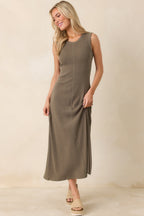 Women's Z Supply Khaki Green Linden Slub Rib Maxi Dress | 52% Cotton 2