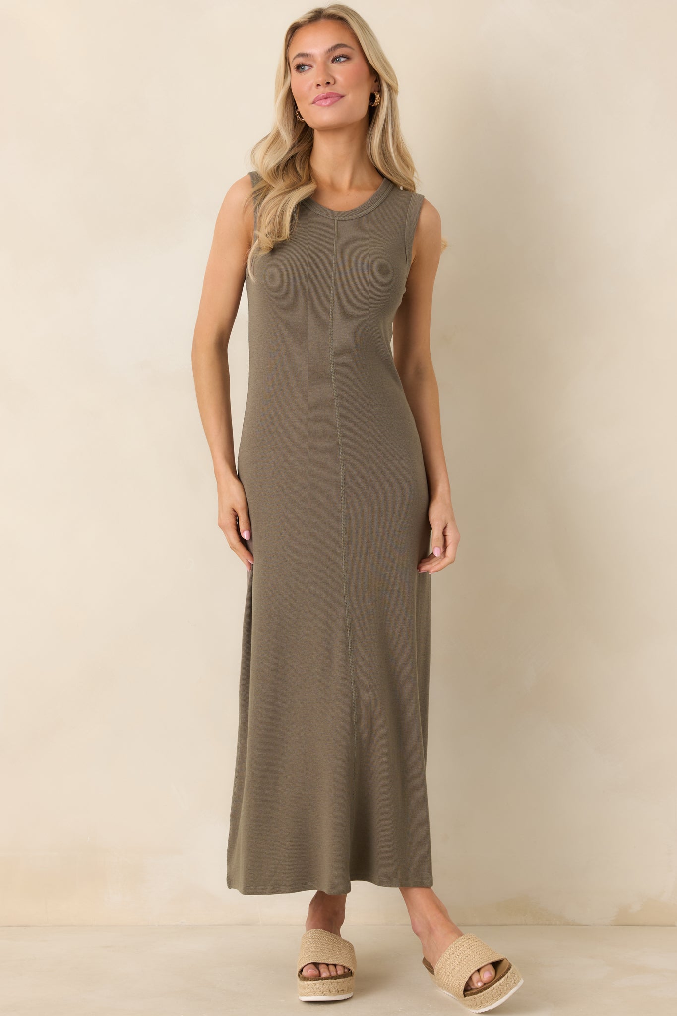 Women's Z Supply Khaki Green Linden Slub Rib Maxi Dress | 52% Cotton 4