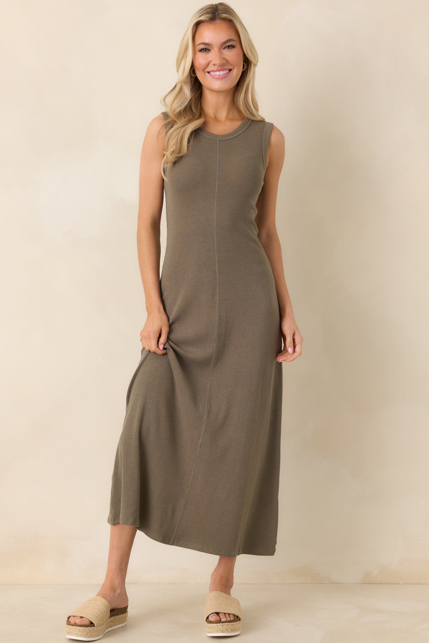 Women's Z Supply Khaki Green Linden Slub Rib Maxi Dress | 52% Cotton 5