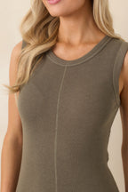 Women's Z Supply Khaki Green Linden Slub Rib Maxi Dress | 52% Cotton 6