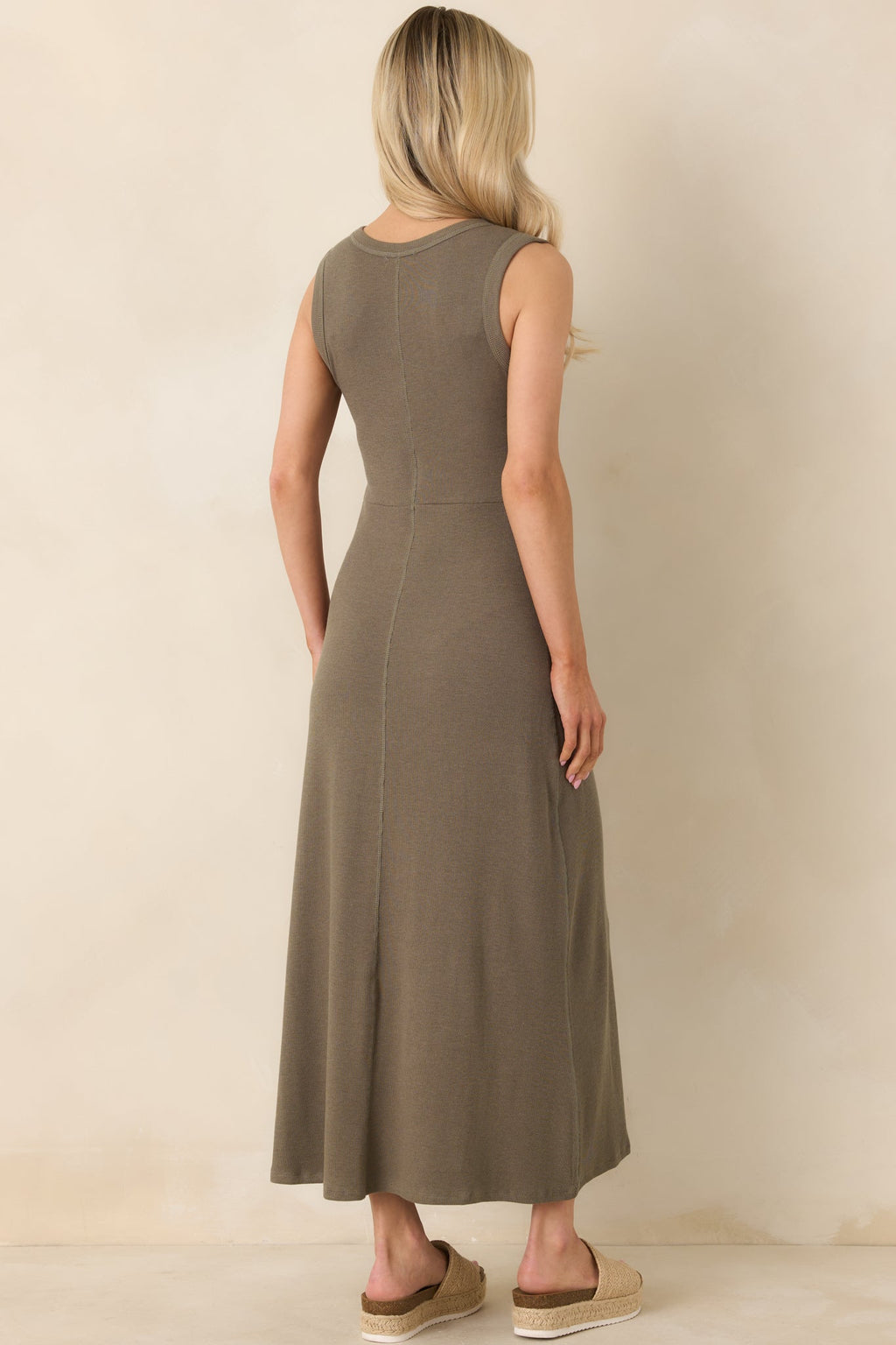 Women's Z Supply Khaki Green Linden Slub Rib Maxi Dress | 52% Cotton 7