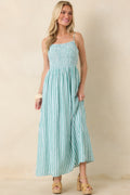 Women's Z Supply La Palma Green Bayside Stripe Linen Maxi Dress | 55% Linen & 45% Rayon 0