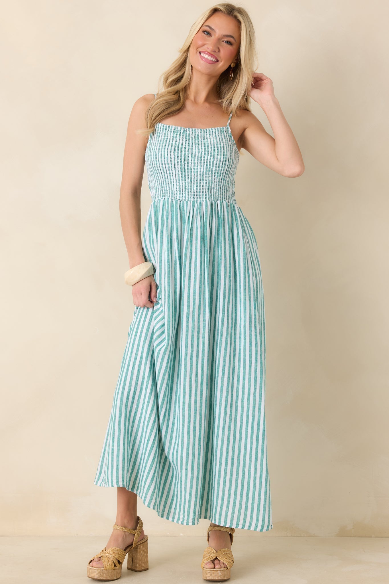 Women's Z Supply La Palma Green Bayside Stripe Linen Maxi Dress | 55% Linen & 45% Rayon 2