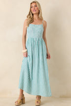 Women's Z Supply La Palma Green Bayside Stripe Linen Maxi Dress | 55% Linen & 45% Rayon 3