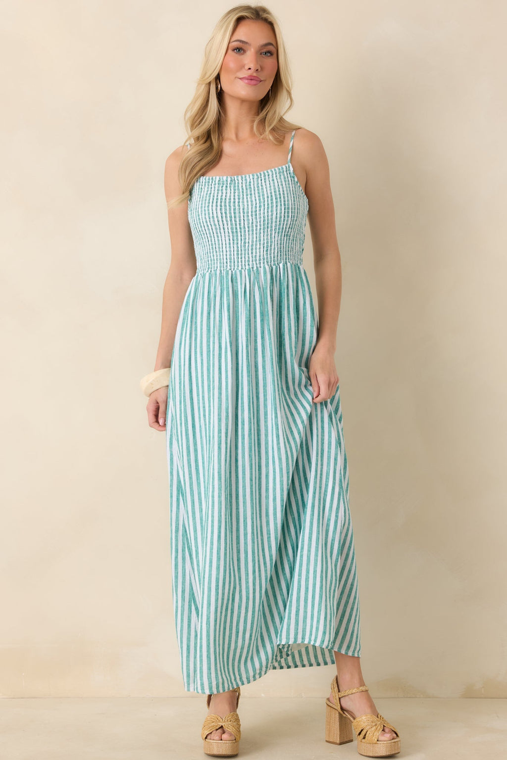 Women's Z Supply La Palma Green Bayside Stripe Linen Maxi Dress | 55% Linen & 45% Rayon 4