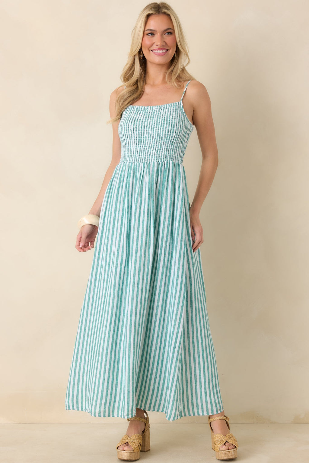 Women's Z Supply La Palma Green Bayside Stripe Linen Maxi Dress | 55% Linen & 45% Rayon 5
